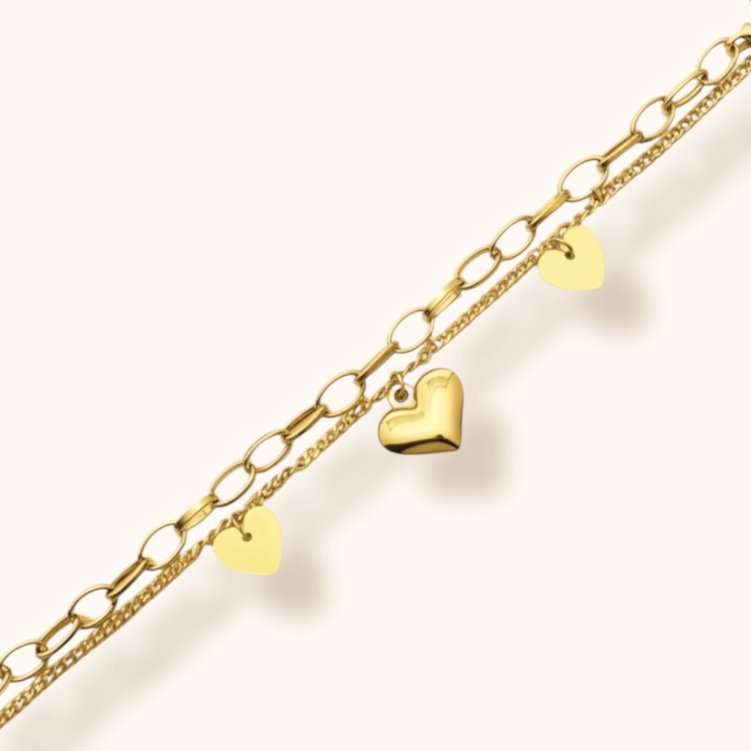 Minimalist layered bracelet with gold hearts
