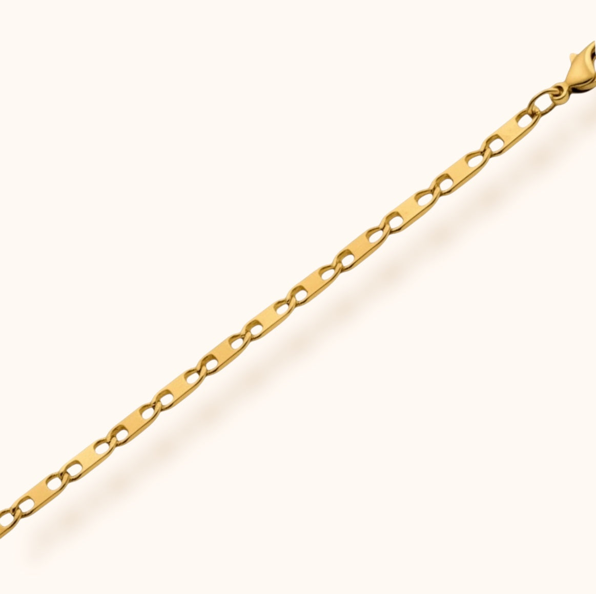 Delicate bracelet unique gold chain design worn on wrist with any outfit