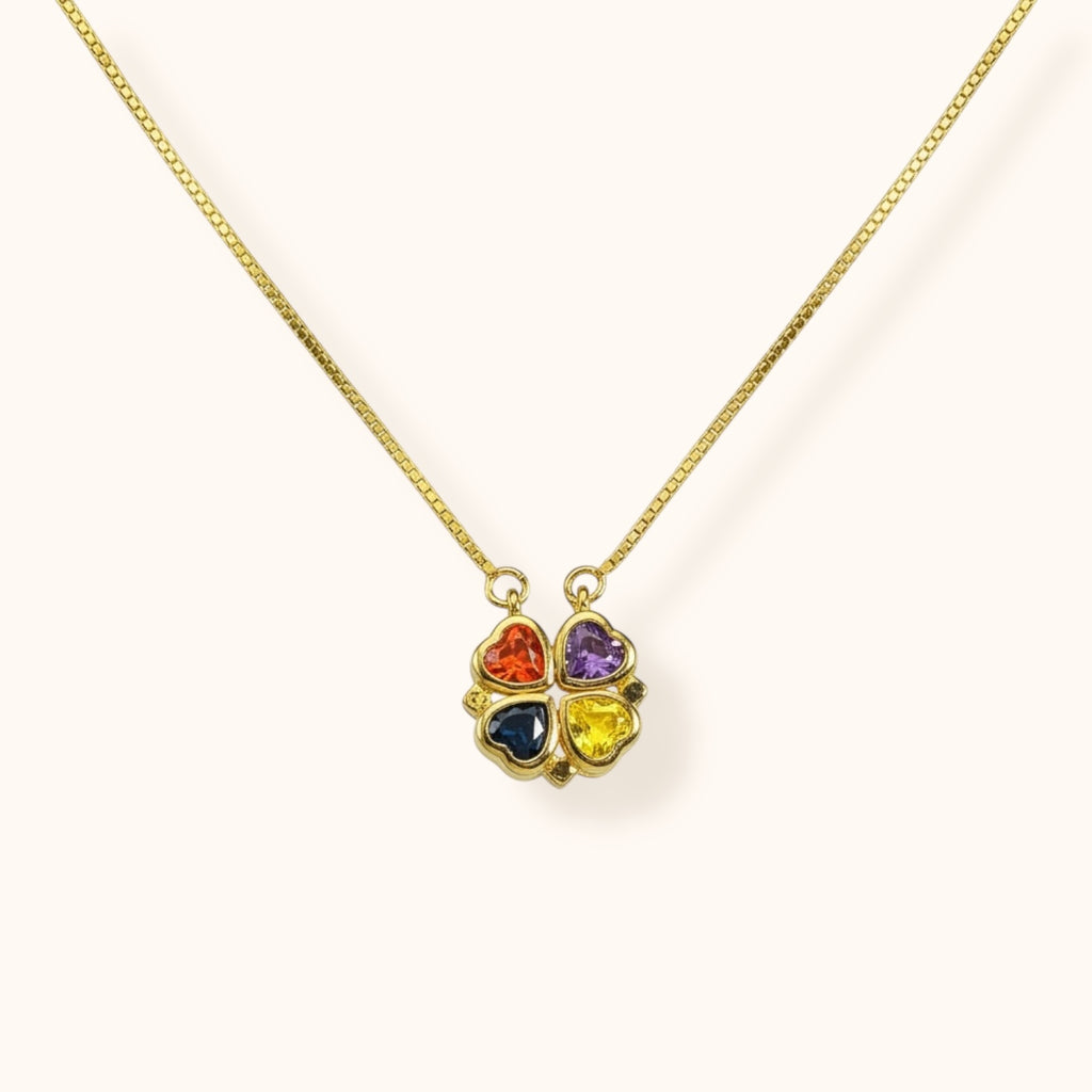 Colourful clover gold necklace close-up
