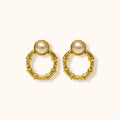 Gold minimalist hexagon stud earrings with pearl detail styled for clean girl aesthetic