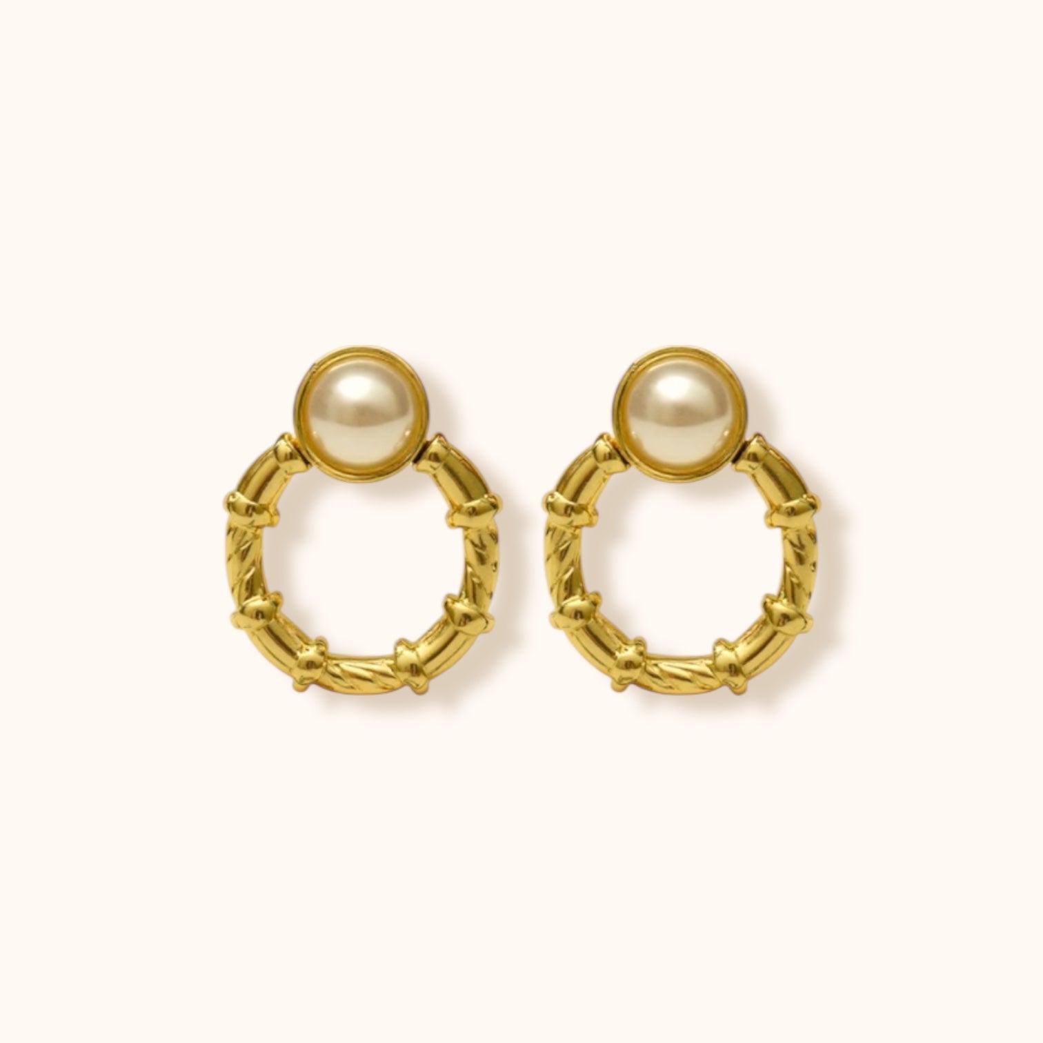 Gold minimalist hexagon stud earrings with pearl detail styled for clean girl aesthetic