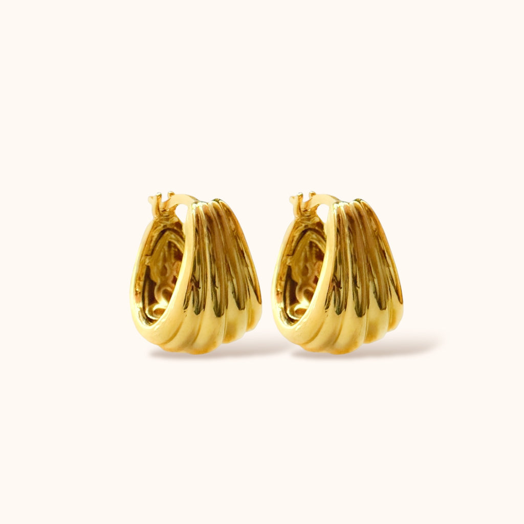 Trendy hooped earrings with unique textured gold finish