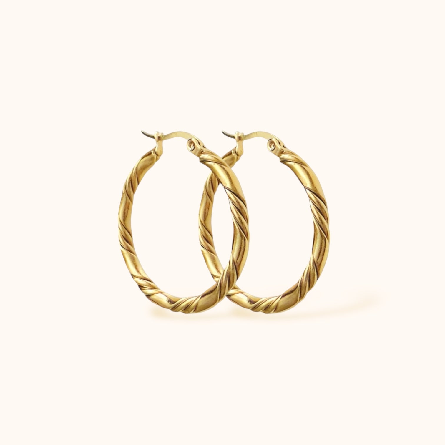 Minimalist twist trendy large  gold hoop earrings for layering