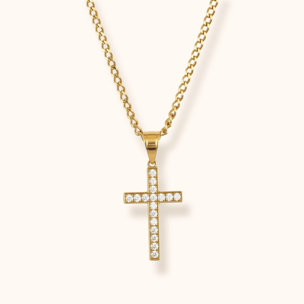 Halo Necklace gold-plated cross pendant with zircon accents